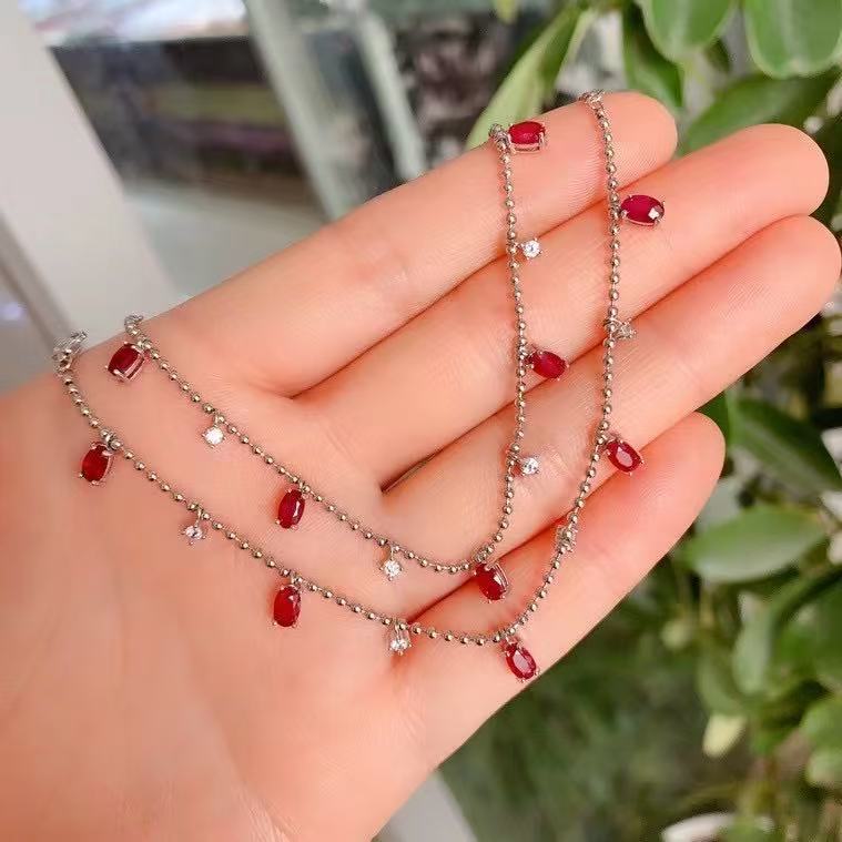 S925 pure silver inlaid with natural ruby bracelet, simple and fashionable # Caibao Jewelry
