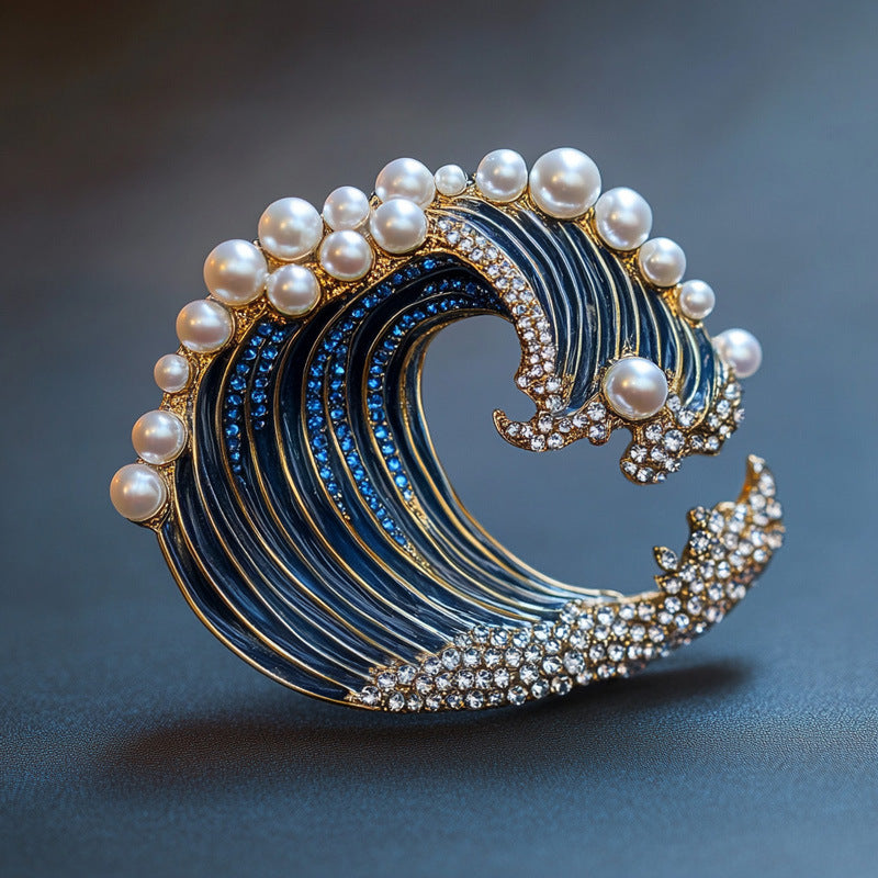 Xiliang Concubine Luxurious and Premium Freshwater Pearl Brooch Original Wave Pin Enamel Wave Chest Flower Customization