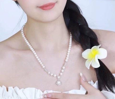 Natural freshwater pearl S925 silver necklace does not fade, new Chinese style light luxury high-end decorative accessory