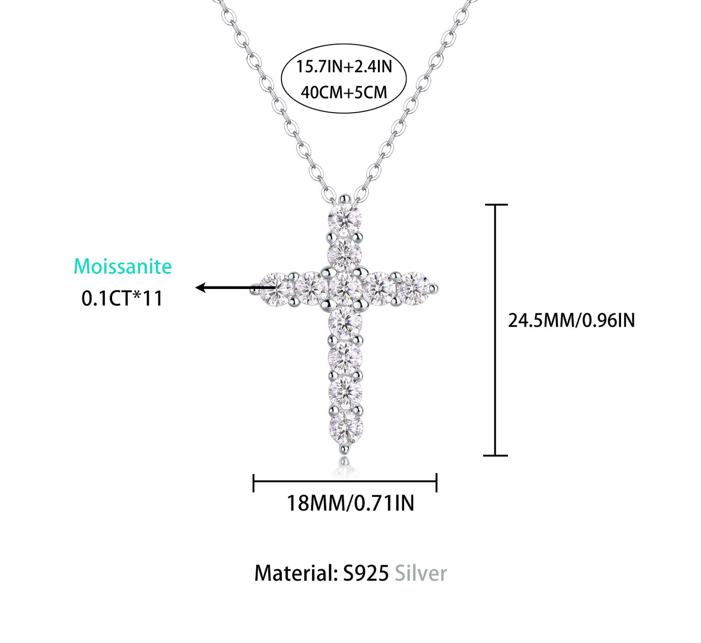 Fashionable temperament, light luxury S925 silver faith necklace for women, non fading cross, moissanite collarbone chain