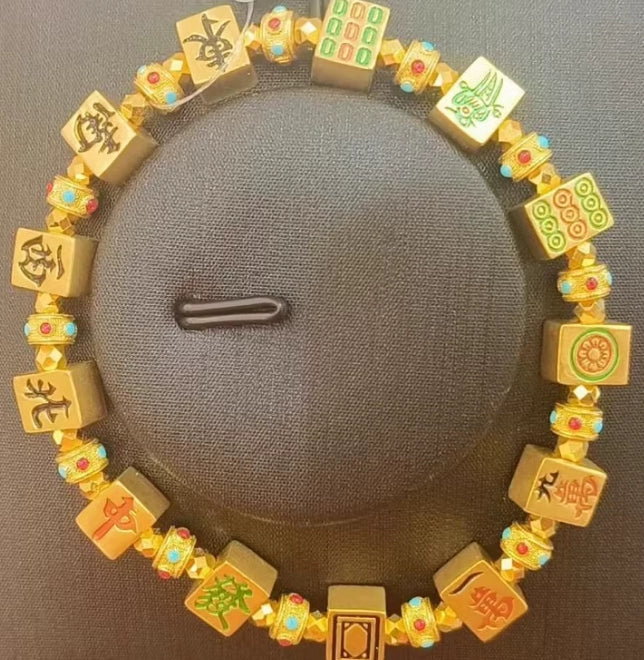 Gold colored antique enamel mahjong gold-plated bracelet versatile bracelet.