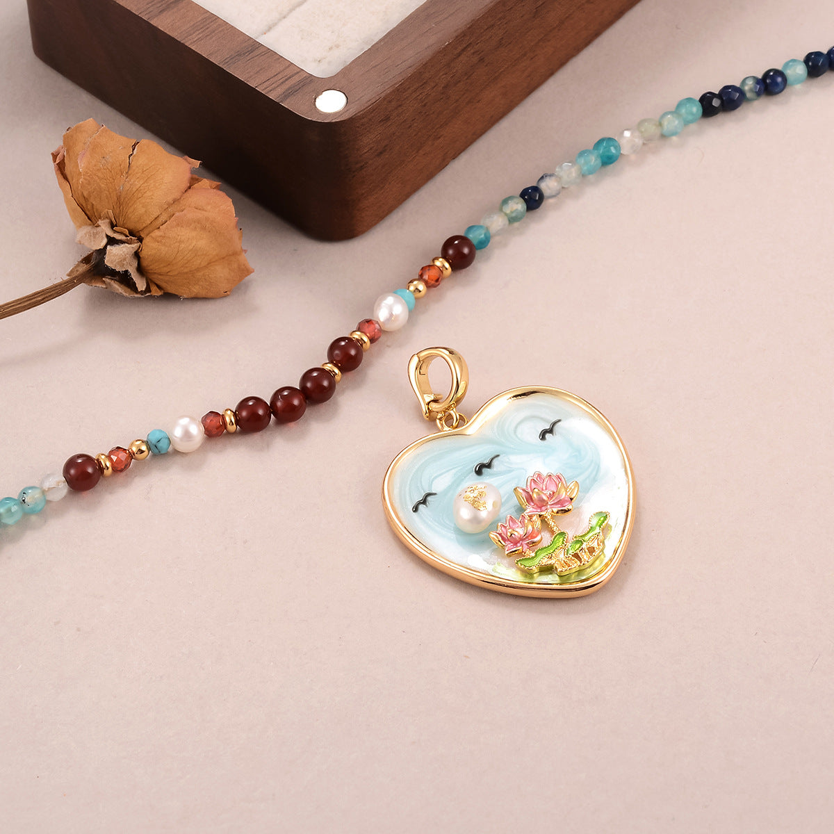 Stars and natural pearls love oil painting necklace