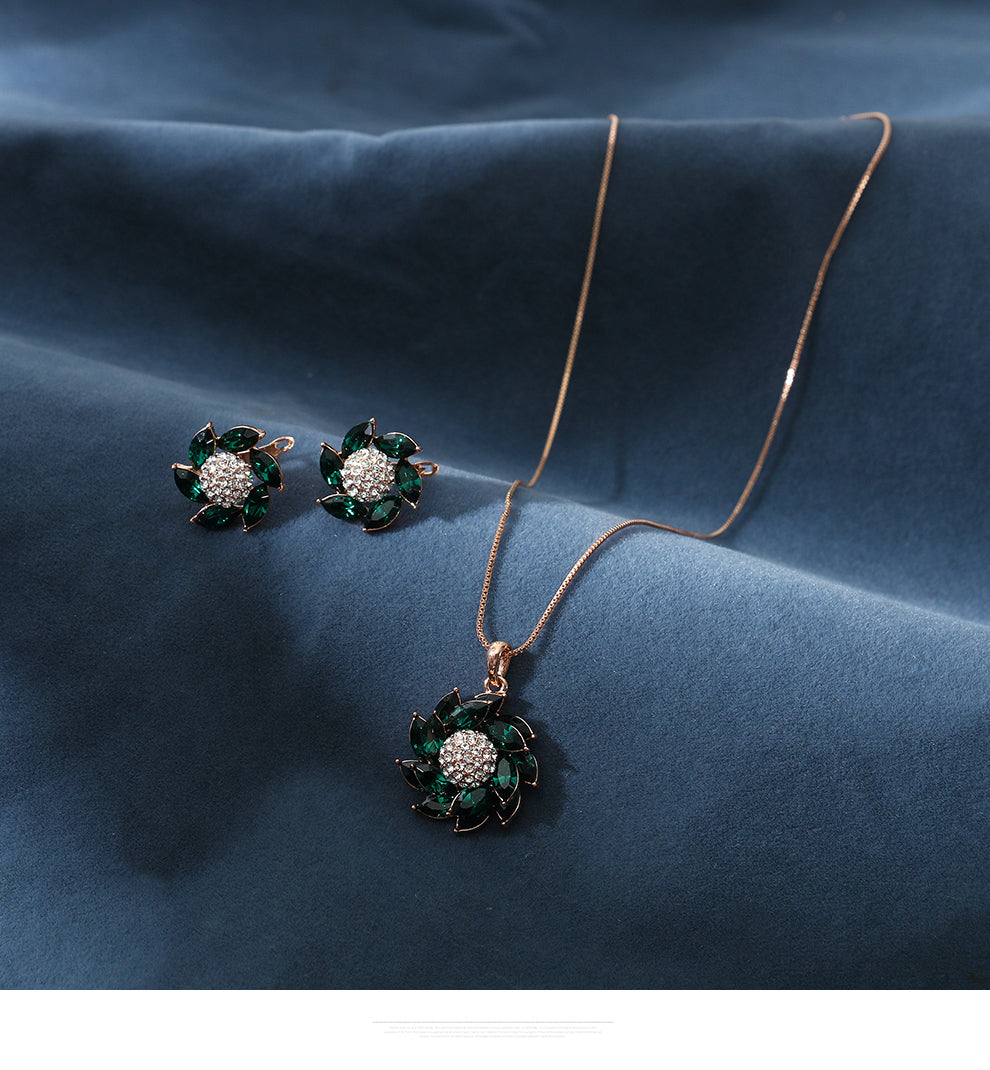 earrings Autumn and winter niche flower jewelry set with diamond crystal for women necklace and earrings