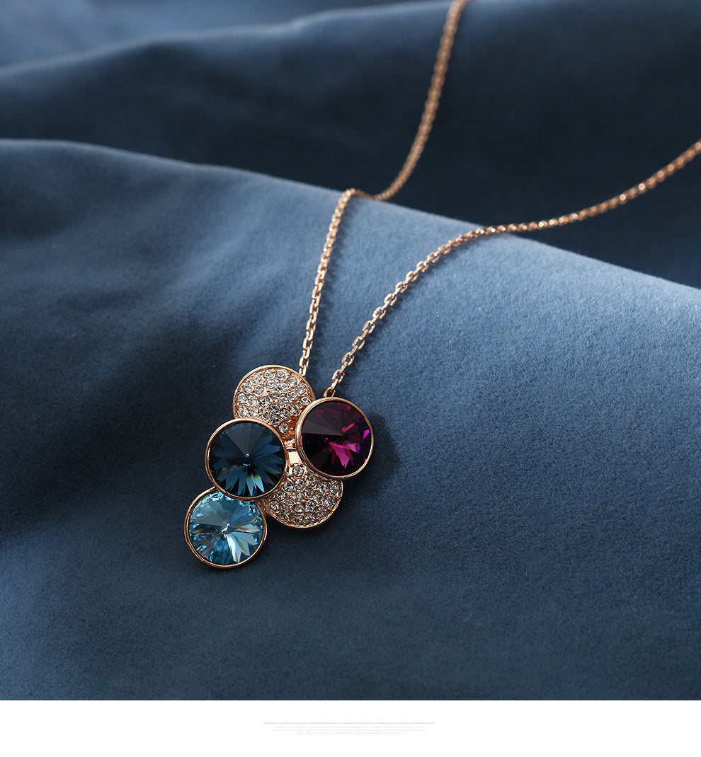 Necklace and earrings set, versatile inlaid crystal earrings, long necklace