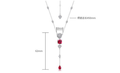 Simulated rose cultivation red treasure long necklace S925 silver inlaid colorful treasure necklace fashionable light luxury