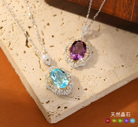 New high-end luxury pure silver s925 egg face necklace for women, set with natural color treasure sky blue topaz collarbone chain