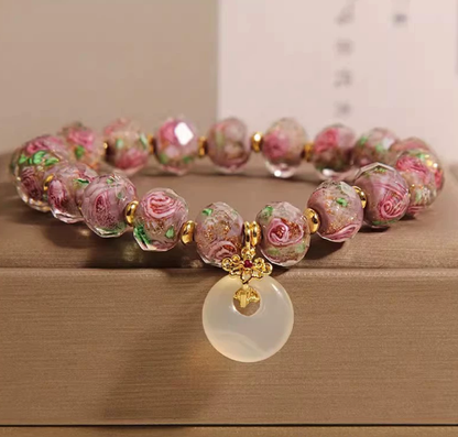 New Chinese style glass bracelet, safety buckle, rose glass bracelet