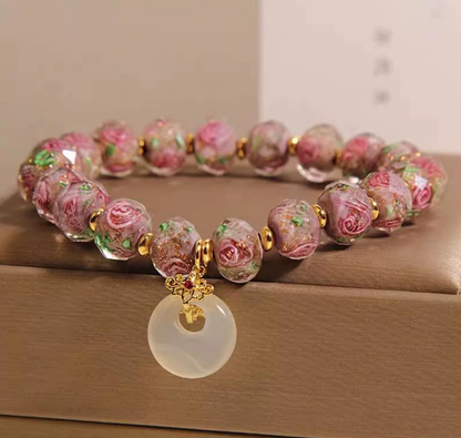 New Chinese style glass bracelet, safety buckle, rose glass bracelet
