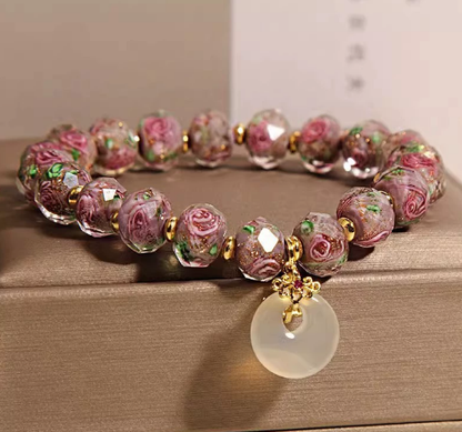 New Chinese style glass bracelet, safety buckle, rose glass bracelet