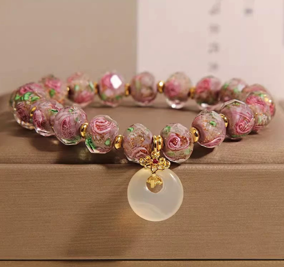 New Chinese style glass bracelet, safety buckle, rose glass bracelet