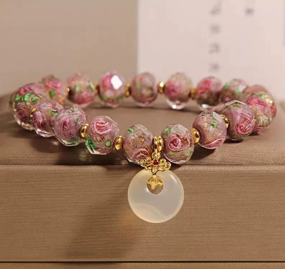 New Chinese style glass bracelet, safety buckle, rose glass bracelet