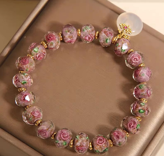 New Chinese style glass bracelet, safety buckle, rose glass bracelet