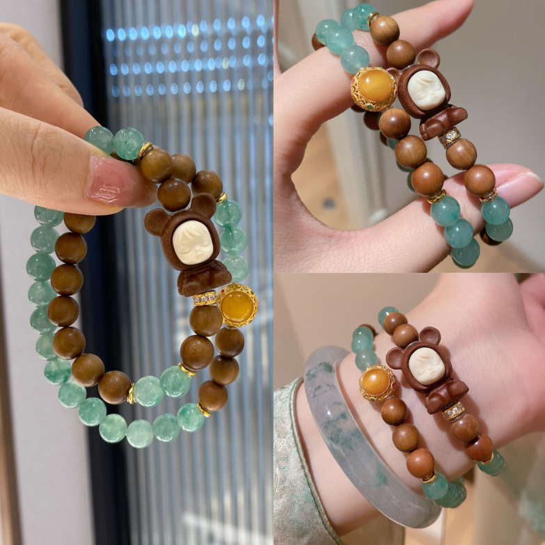 S925 silver gold-plated sandalwood bead string jewelry