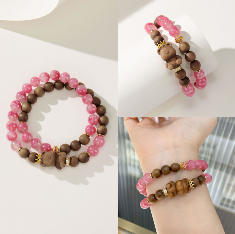 S925 silver gold-plated sandalwood bead string jewelry