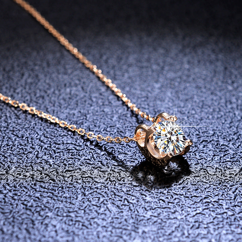 925 sterling silver moissanite necklace, classic cross rose gold pendant, fashionable trendy accessory, collarbone chain