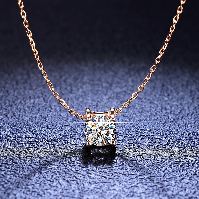 925 sterling silver moissanite necklace, classic cross rose gold pendant, fashionable trendy accessory, collarbone chain