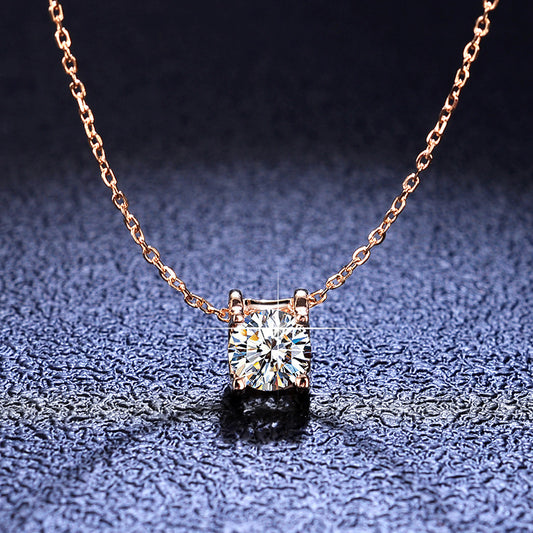 925 sterling silver moissanite necklace, classic cross rose gold pendant, fashionable trendy accessory, collarbone chain