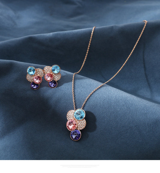 Necklace and earrings set, versatile inlaid crystal earrings, long necklace