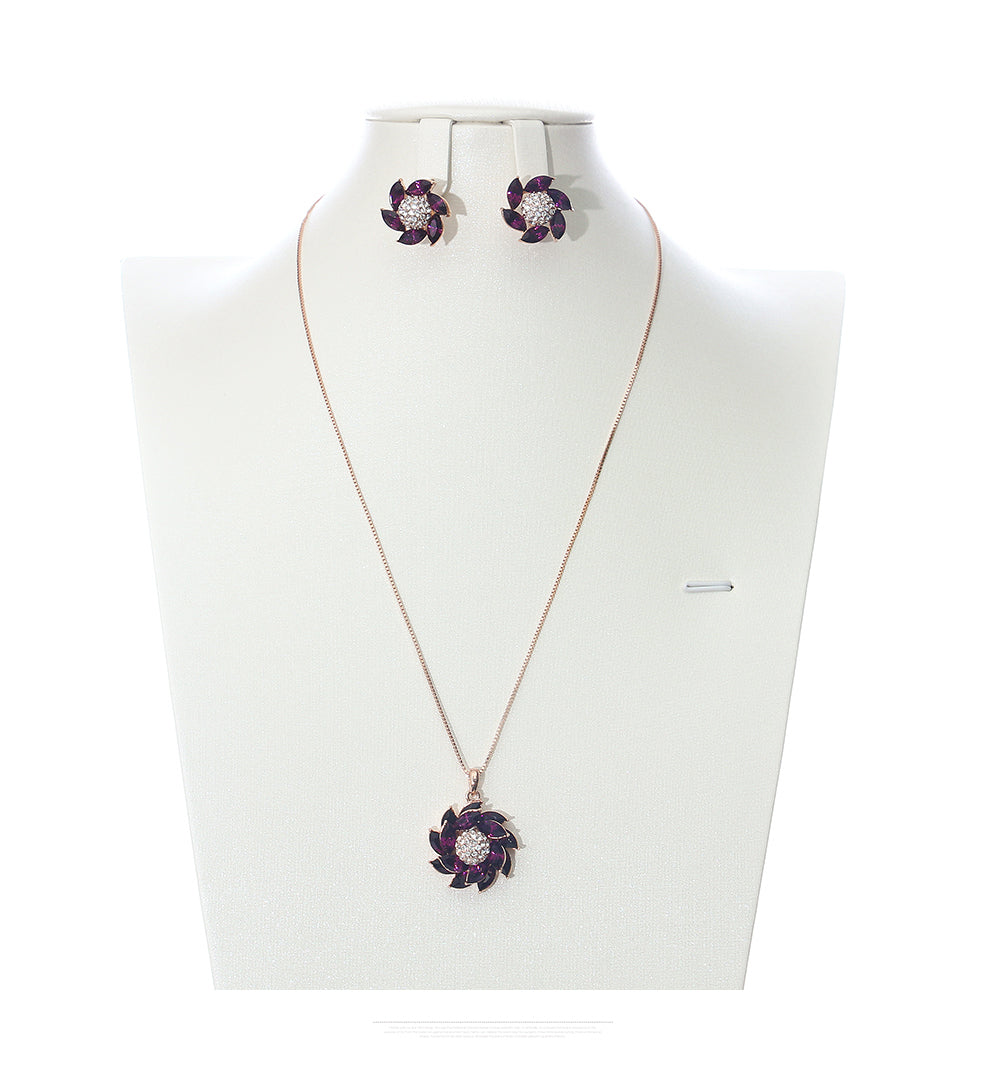 earrings  Autumn and winter niche flower jewelry set with diamond crystal for women necklace and earrings