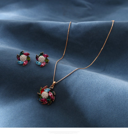 earrings  Autumn and winter niche flower jewelry set with diamond crystal for women necklace and earrings