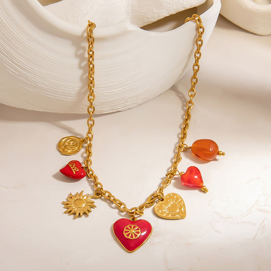 Stainless steel necklace peach heart sun shaped pendant collarbone chain