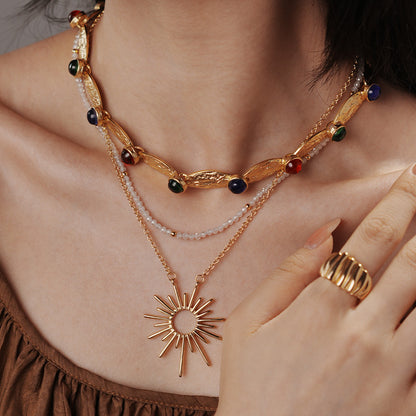 necklace  Vintage style exaggerated metal geometric pendant necklace