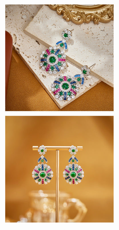 Colorful compass earrings gold-plated heavy industry fashionable and high-end evening earrings