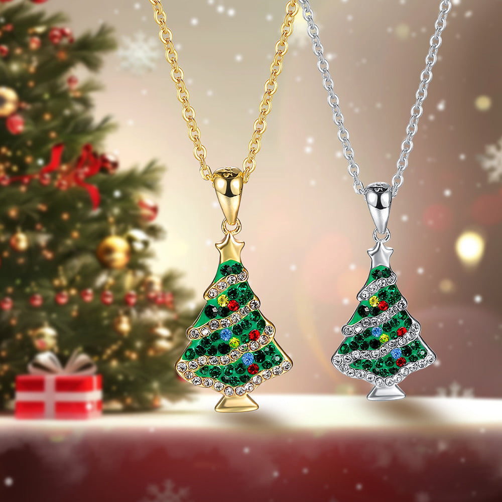 925 sterling silver colored zircon Christmas tree necklace, clothing chain, Christmas accessory