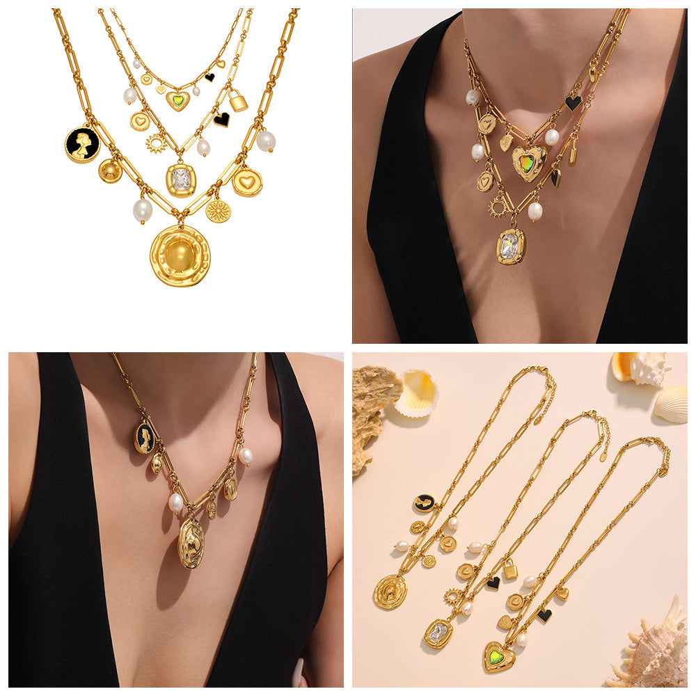 Love Block Zircon DIY Multi accessory Necklace Fashion Personality Freshwater Pearl 18k Real Gold Jewelry
