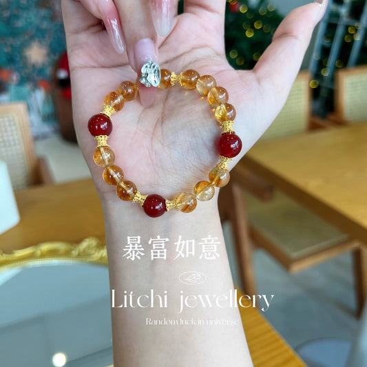 【 Wealth and Prosperity 】 Natural Yellow Crystal Yellow Tower Crystal Bracelet Original Design Red Agate Bracelet