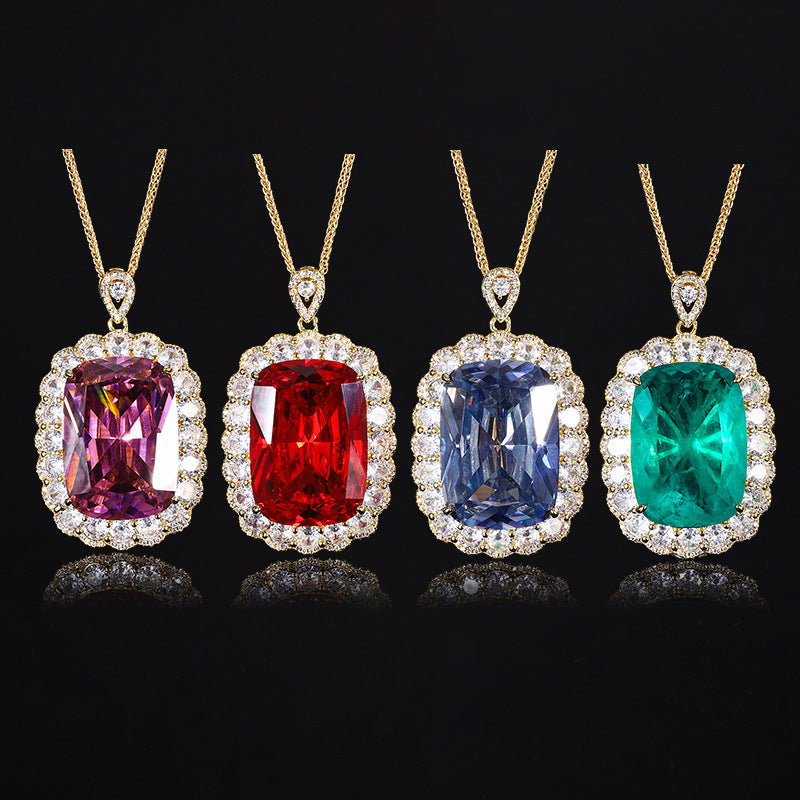 2024 New Jewelry Copper Bottom Gold Plated European and American Simulated Color Treasure Pendant Necklace