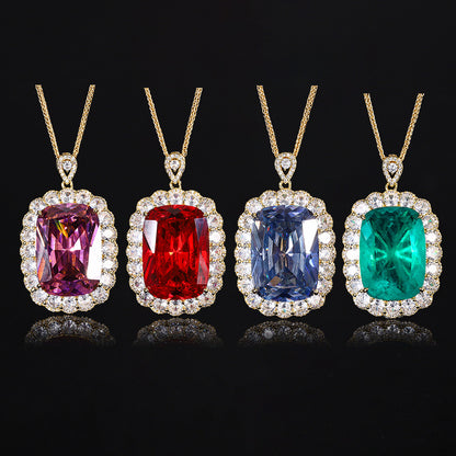 2024 New Jewelry Copper Bottom Gold Plated European and American Simulated Color Treasure Pendant Necklace