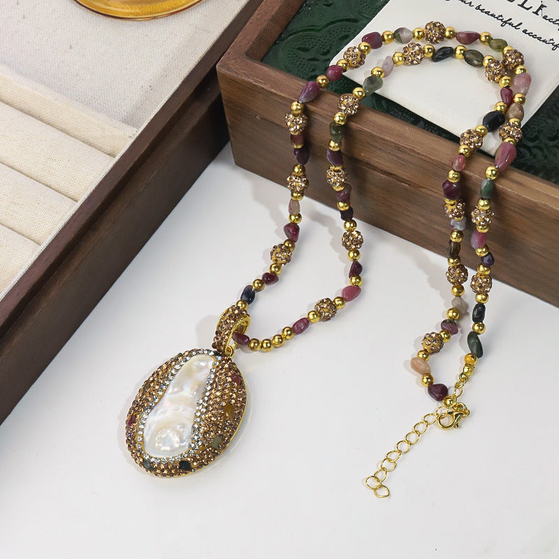 necklace  Natural purple ore crystal tourmaline necklace women's model