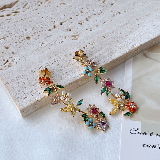 Asymmetric Sparkling Zircon Pearl Inlaid Flower Butterfly Earnail Necklace Bracelet