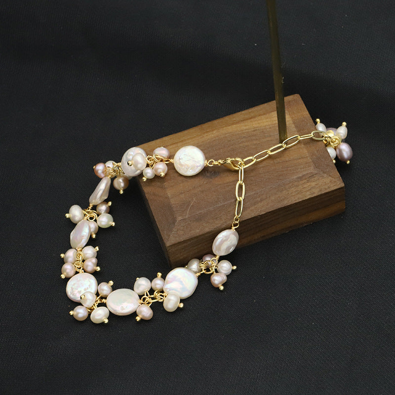 Baroque natural freshwater pearl bracelet, retro summer color retention bracelet, niche high-end handmade fashion accessory