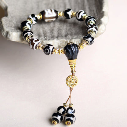 Bracelet  Tibetan Dzi Beads Multi-Treasure Bracelet Tiger Teeth Wealth God Aquarius Three Eyes Vintage Retro Bracelet