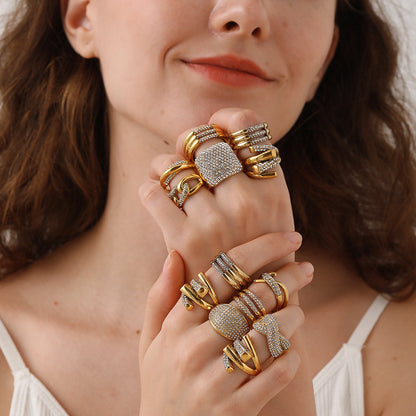 European and American Instagram influencer's multi-layer ring plated with 18K gold and inlaid with rhinestones, the ring will not fade