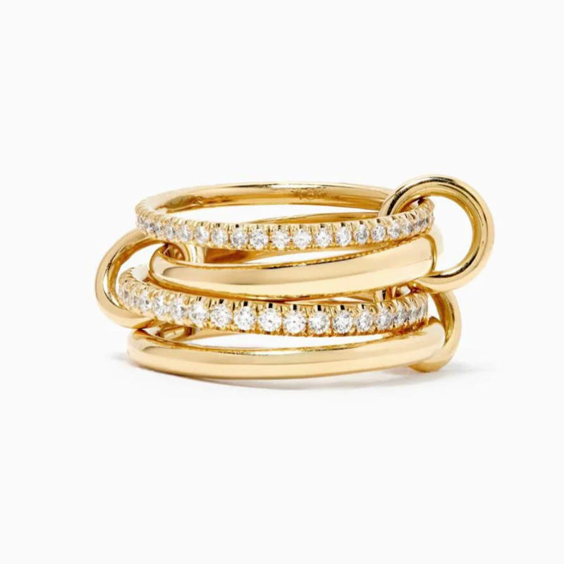 Fashion jewelry S925 pure silver four ring interlocking diamond ring with personalized design sense ring