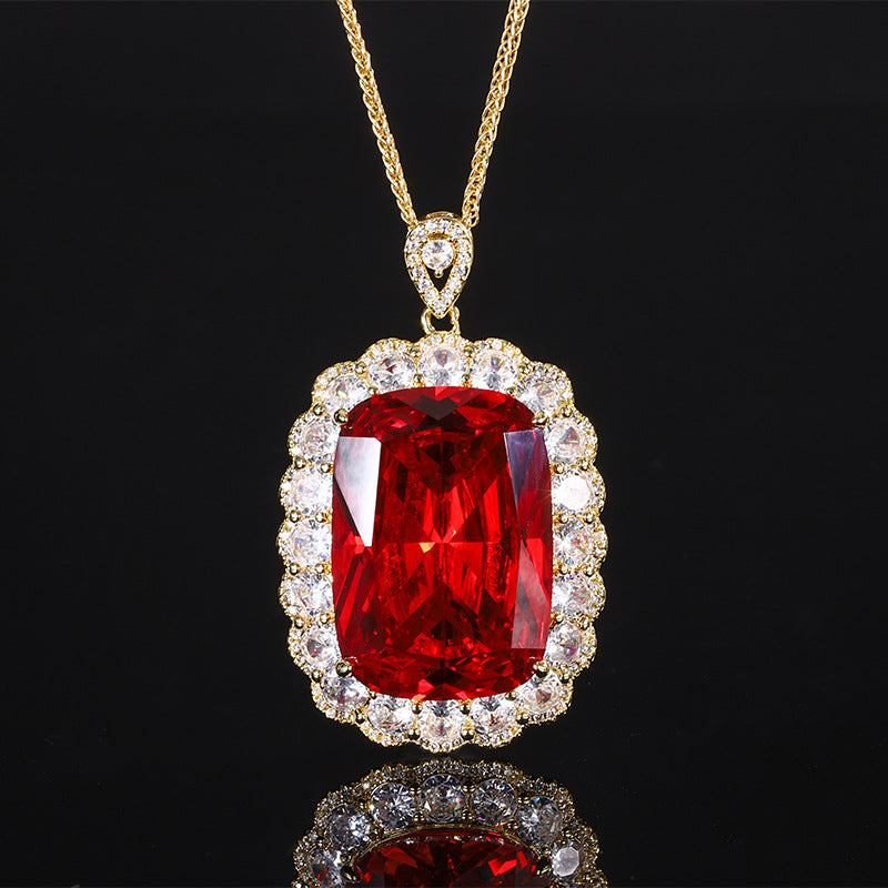 2024 New Jewelry Copper Bottom Gold Plated European and American Simulated Color Treasure Pendant Necklace