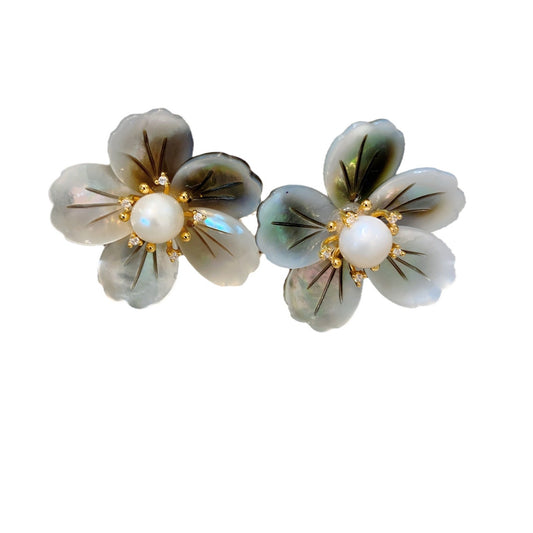 earrings  Vintage Natural Baroque Flower Freshwater Pearl Stud Earrings