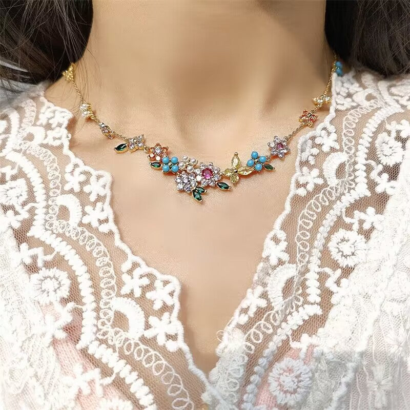 Asymmetric Sparkling Zircon Pearl Inlaid Flower Butterfly Earnail Necklace Bracelet