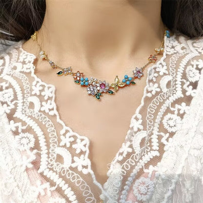 Asymmetric Sparkling Zircon Pearl Inlaid Flower Butterfly Earnail Necklace Bracelet