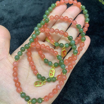 Southern red paired with jade 6mm single circle round bead bracelet for attracting wealth and fortune accessories bracelet