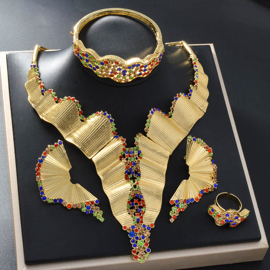 Dubai 18K Gold Plated Middle Eastern Fashion Necklace+Bracelet+Earrings+Ring Set