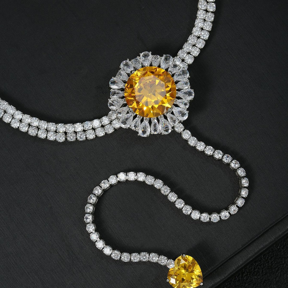 Tassels versatile and fashionable yellow zircon pulling adjustable necklace