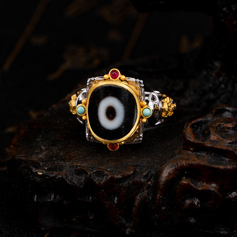 Tianzhu Ring Original Design S925 Pure Silver Plated Platinum Ethnic Style