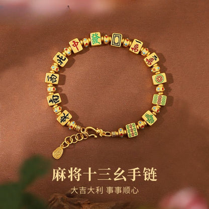 Gold colored antique enamel mahjong gold-plated bracelet versatile bracelet.
