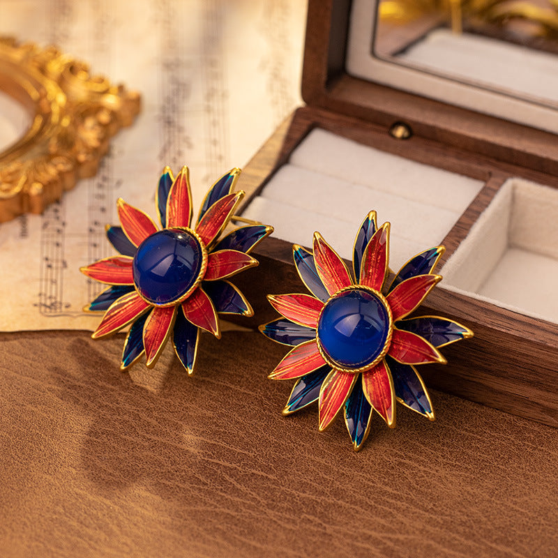 earrings  Alloy Multicolor Flower High Luxury Medieval Style Earrings Palace  Wholesale is available starting from 3 pieces.