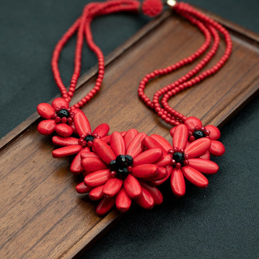 necklace  Chinese style red auspicious flower necklace