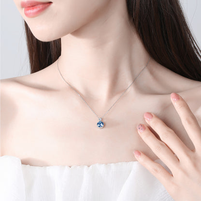 Classic Ocean Heart Necklace Women's Jewelry S925 Silver Crystal Pendant Clavicle Chain